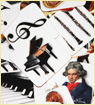 Spielkarten mit Musikinstrumenten, Komponisten und Noten